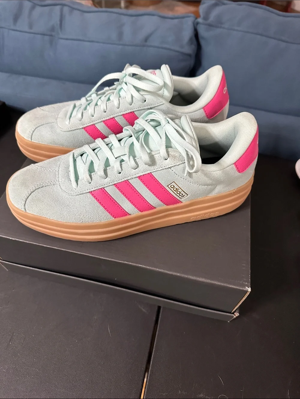 adidas Women’s Mint Green and Hot Pink Suede Platform Sneakers